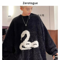 Áo len thổ cẩm họa tiết rắn dáng rộng dành cho nam mới Phong cách thông thường hợp thời trang