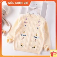 Áo len trẻ em bé gái size đại 7-15 tuổi thêu cành hoa, Áo ấm cho bé xuất Hàn đanh sợi không bai xù