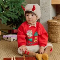 Áo len trẻ em CATIMNI Năm mới Giáng sinh màu đỏ Ins gió dài tay Áo thường ngày