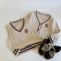 Áo Len Trẻ Em Mùa Thu Sản Phẩm Mới Thêu Preppy Phong Cách Áo Khoác Bé Trai Áo Vest Phong Cách Trường Dệt Kim Top-1129