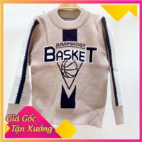 Áo len trẻ em nam dài tay 4-8 tuổi dệt hình và chữ BASKET đanh sợi không bai xù
