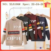 Áo len trẻ em nam size đại 6-12 tuổi kẻ ngang phối dệt chữ đanh sợi không bai xù thời trang