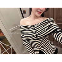 ÁO LEN TRỄ VAI DÚM NGỰC ĐÍNH KHUY KẺ NGANG - kimanhbui