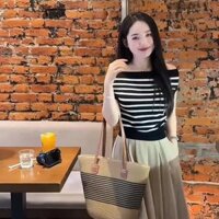 Áo Len Trễ Vai Hoạ Tiết Kẻ Ngang Mẫu Mới Thời Trang Dành Cho Bạn Nữ-chipxinhxk