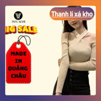 Áo len trễ vai nữ tay INFLACHI dài sexy gân đẹp dệt kim kiểu vắt cổ form rộng dáng Hàn Quốc dày dặn C1-3