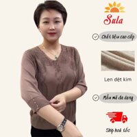 Áo len trung niên nữ SULA cho mẹ, áo len dệt kim tay lỡ 3/4 sang trọng ms749
