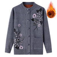 Áo len trung niên nữ tặng bà tặng mẹ, áo khoác len ấm cho người già lót lông dày ấm hàng quảng châu cao cấp