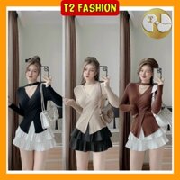 Áo len vạt chéo dây cổ