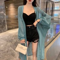 Áo len voan Kimono nữ dài tay mùa hè mùa xuân dài Áo len Cardigan cỡ lớn
