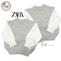 Áo len ZARA SPAIN áo tay dài thêu hoa xám cho bé 2-3y (14-17kg)