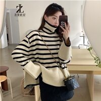 Áo len ZHELIHANGFEI cổ lọ tay dài dáng rộng họa tiết sọc ngang độc đáo dành cho nữ