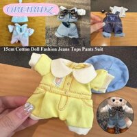 Áo liền quần búp bê OBEIBIDZ, Thời trang mặc thường ngày Quần jean Áo quần Bộ đồ, Handmade chất lượng cao có mũ Phụ kiện DIY Áo liền quần búp bê Quần áo cho búp bê Cotton 15cm