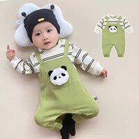 Áo Liền Quần Cho Bé Quần Áo Thu Đông Tay Dài Sọc Jumpsuit Bé Trai Bé Gái Gấu Trúc Body 0-2 Tuổi Quần Áo Cho Bé Onesie