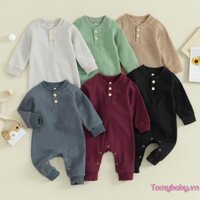 Áo liền quần có vách ngăn cho trẻ sơ sinh Màu trơn mùa thu dài tay đầy đủ áo liền quần