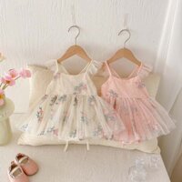 Áo liền quần công chúa thêu hoa cho bé gái mùa hè 0-2 tuổi
