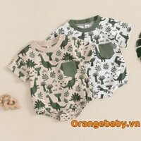 Áo liền quần dáng rộng cổ tròn ngắn tay in hình khủng long cho bé trai
