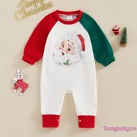 Áo liền quần Giáng sinh cho bé Áo liền quần dài tay in hình ông già Noel cho bé gái Quần áo dễ thương