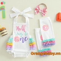 Áo liền quần in chữ không tay sinh nhật cho bé gái có dây đeo đầu nơ và chân