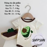 Áo liền quần kèm mũ cho bé Shinshop chất cotton in hình quả dành cho trẻ em từ  5 - 13kg QA183