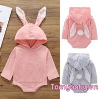 Áo liền quần mùa xuân cho bé Áo Hoodie tai thỏ dễ thương Áo dài tay phía trước bỏ túi Snap Buttons Jumpsuit