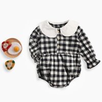 Áo Liền Quần Sanlutoz Thời Trang Họa Tiết Caro Đen Vải Cotton Cho Bé Gái
