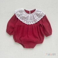 Áo Liền Quần Tay Dài Cổ Bèo Cho Bé Gái Từ 0-24 Tháng Tuổi