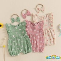 Áo liền quần tay in hoa cho bé gái sơ sinh có dây buộc tóc nơ