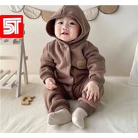 Áo Liền Quần Thêu Gấu Vải Nỉ Cho Bé 5-15kg