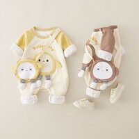 Áo liền quần trẻ sơ sinh kềm túi đeo Body dài tay cho bé trai bé gái vải nỉ dày dặn túi hình quả trứng SLT163