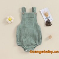 Áo liền quần vải lanh Cotton cho bé Áo liền quần cổ vuông không tay màu trơn