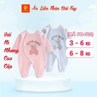 Áo Liền Thân Dài Tay Cho Bé Gấu CUTE EAR Họa Tiết Sọc (Mã PH-113) - Bodysuit Dài Tay Nỉ Nhung Cho Bé (Size 59-66)