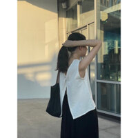 Áo linen hở lưng cột nơ