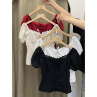 ÁO LINEN VIỀN REN TAY BO MẶC 2 KIỂU DỄ THƯƠNG