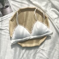 Áo Lót Bralette Vải Satin Dây Mảnh Không Gọng Viền Ren B066 - Trắng - S