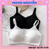 Áo lót nữ, áo bra cotton 3 dây có mút ngực, freesize >52kg - Trắng