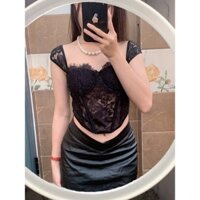 Áo lót ren croptop chéo cánh, bra croptop ren đen quyến rũ phong cách năng động