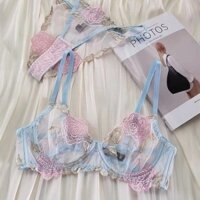 Áo lót siêu mỏng ren thêu kiểu Pháp mới gợi cảm vòng thép trong suốt tập hợp áo ngực Rỗng Mẫu mỏng