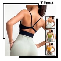Áo Lót Thể Thao Tập Gym Yoga Nữ Tsportswear Áo Bra Hai Dây Lưng Đan Nơ Nâng Ngực Không Gọng Vải Co Giãn Mát Sẵn Mút