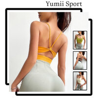 Áo Lót Thể Thao Tập Gym Yoga Nữ Yumiisport Áo Bra Hai Dây Lưng Đan Nơ Nâng Ngực Không Gọng Vải Co Giãn Mát Sẵn Mút