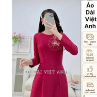 Áo lụa vân gỗ cao cấp cổ tròn kết cườm sang trọng quý phái