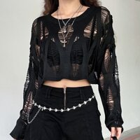 Áo Lưới Cáo Khoét Lỗ Phong Cách gothic Cạp Cao