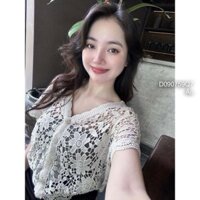 Áo lưới mẫu mới cổ tim tay ngắn siêu xinh