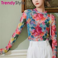 Áo Lưới Tay Dài Nhuộm Màu Thời Trang Dành Cho Nữ