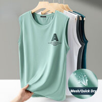 Áo lưới thể thao Vai mỏng Ice Silk Nhanh khô Kích thước lớn Áo sơ mi cơ thể không tay