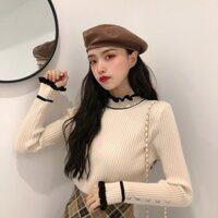 Áo mặc trong 2024 cho nữ áo len phối ren cổ điển phong cách Hàn Quốc mẫu mới xuân thu trang phục nữ sành điệu mặc ngoài cổ cao phối bên trong phong cách Tây