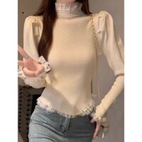 Áo Mặc Trong Cổ Lửng Ren Cao Cấp Kiểu Pháp Áo Tay Bồng Mẫu Ngắn Phối Bên Trong Tôn Dáng Phối Bên Trong Mẫu Mới