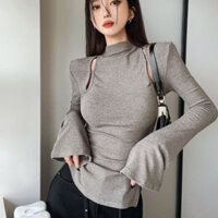 Áo mặc trong dệt kim dài tay cổ cao 15.79 nữ áo mặc trong khoét lỗ tôn dáng tôn dáng mùa xuân