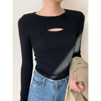 Áo mặc trong khoét lỗ cẩn thận cảm giác Thiết kế áo dài tay dễ phối tôn dáng ôm sát giữ ấm phối bên trong mẫu mới mùa thu đông cho nữ