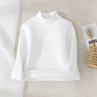 Áo mặc trong lót nhung trẻ em áo giữ nhiệt bé trai dày dặn phối bên trong thu đông áo dài tay cổ cao