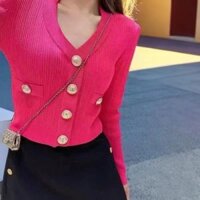 Áo mặc trong mẫu ngắn mẫu mới Áo dệt kim dài tay mùa xuân cho nữ áo len Cardigan màu đen phong cách nổi tiếng của Xiaoxiang Net